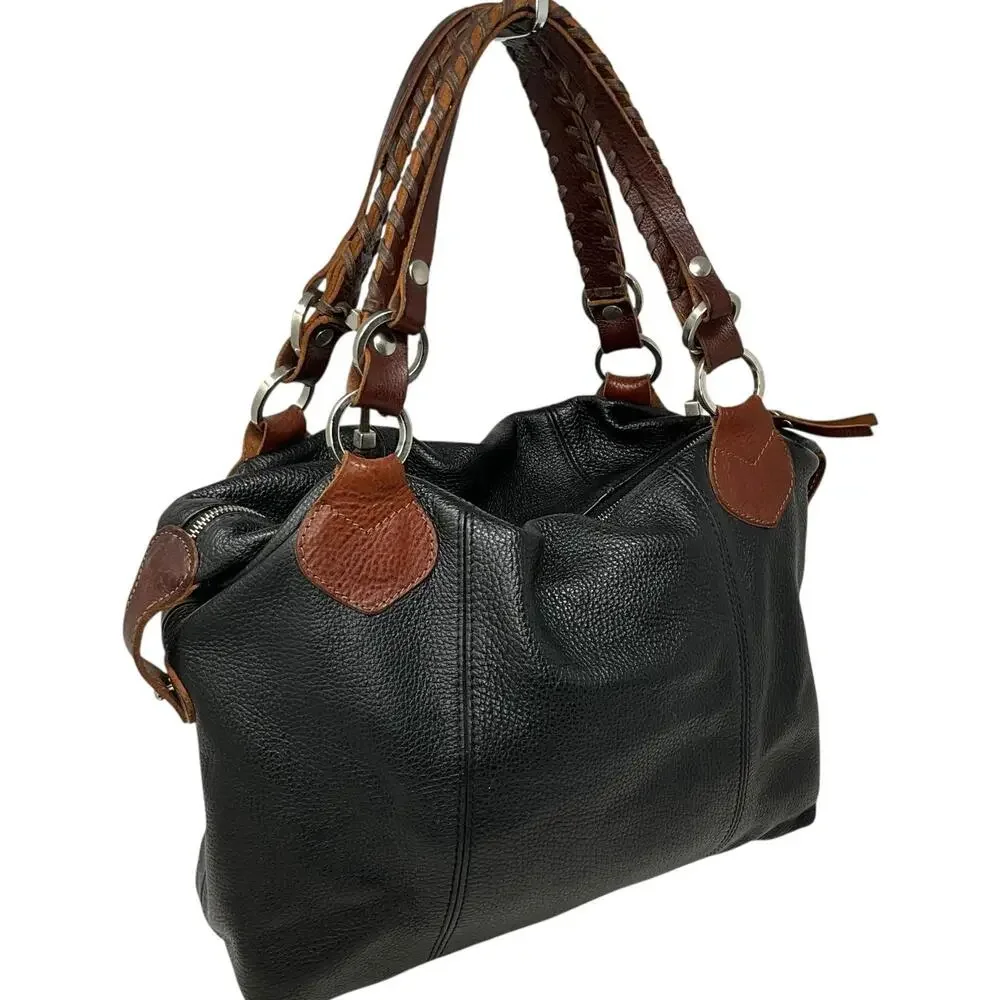 Pauric Sweeney Satchel Bag Womens Large Black Brown Leather Made In Italy